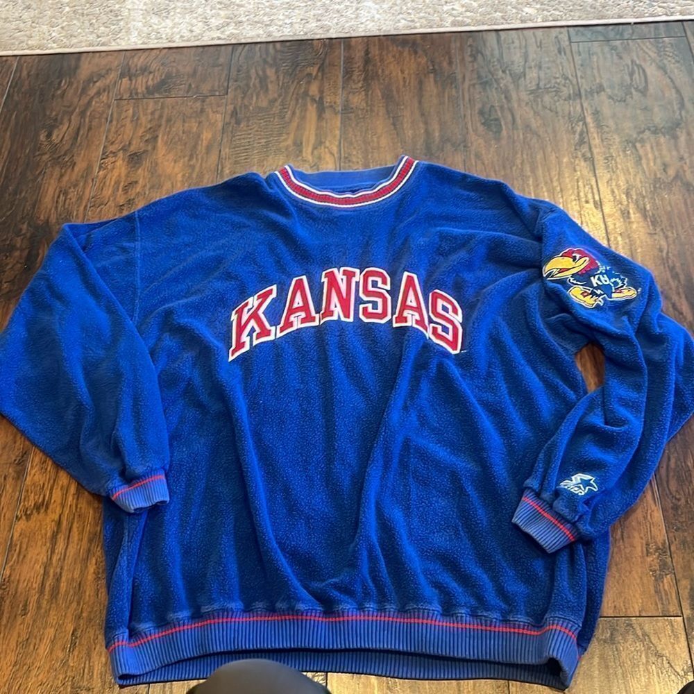 Vintage‎ 90s NCAA Starter Kansas Jayhawks Blue Crewneck Sweatshirt Mens Size XL